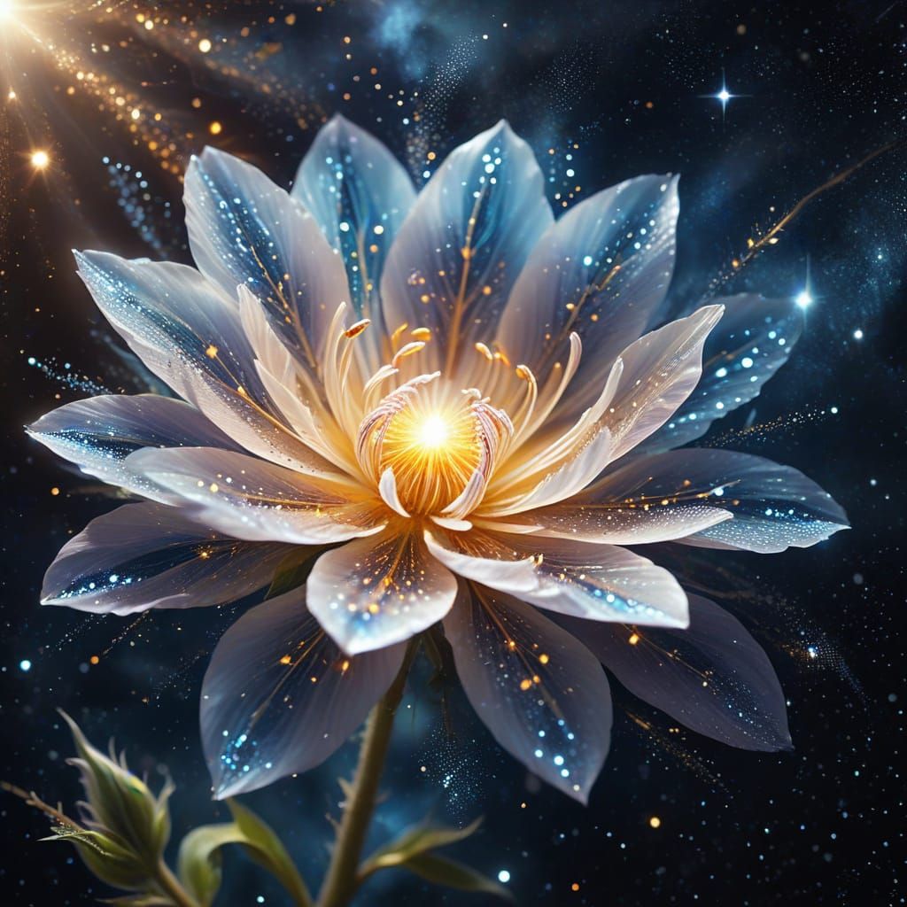 Ethereal Stardust Flower Blooms in Surreal Digital Art