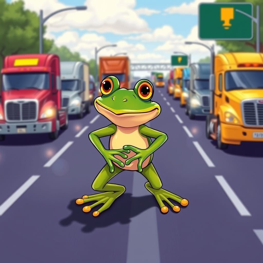 Frogger's Perilous Highway Crossing: Cartoon Art Style