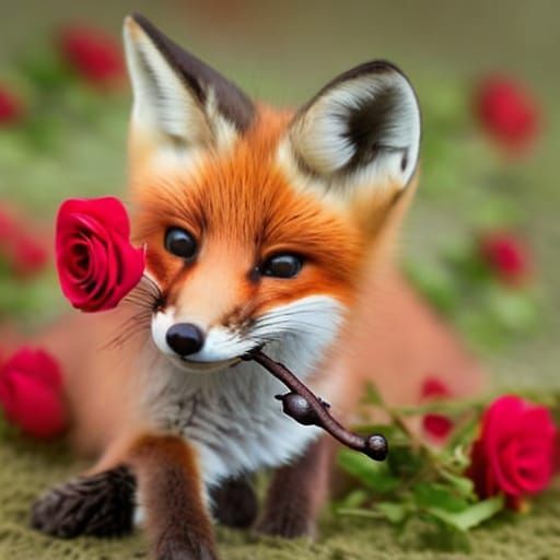 Fox holding a rose (v2 contest)