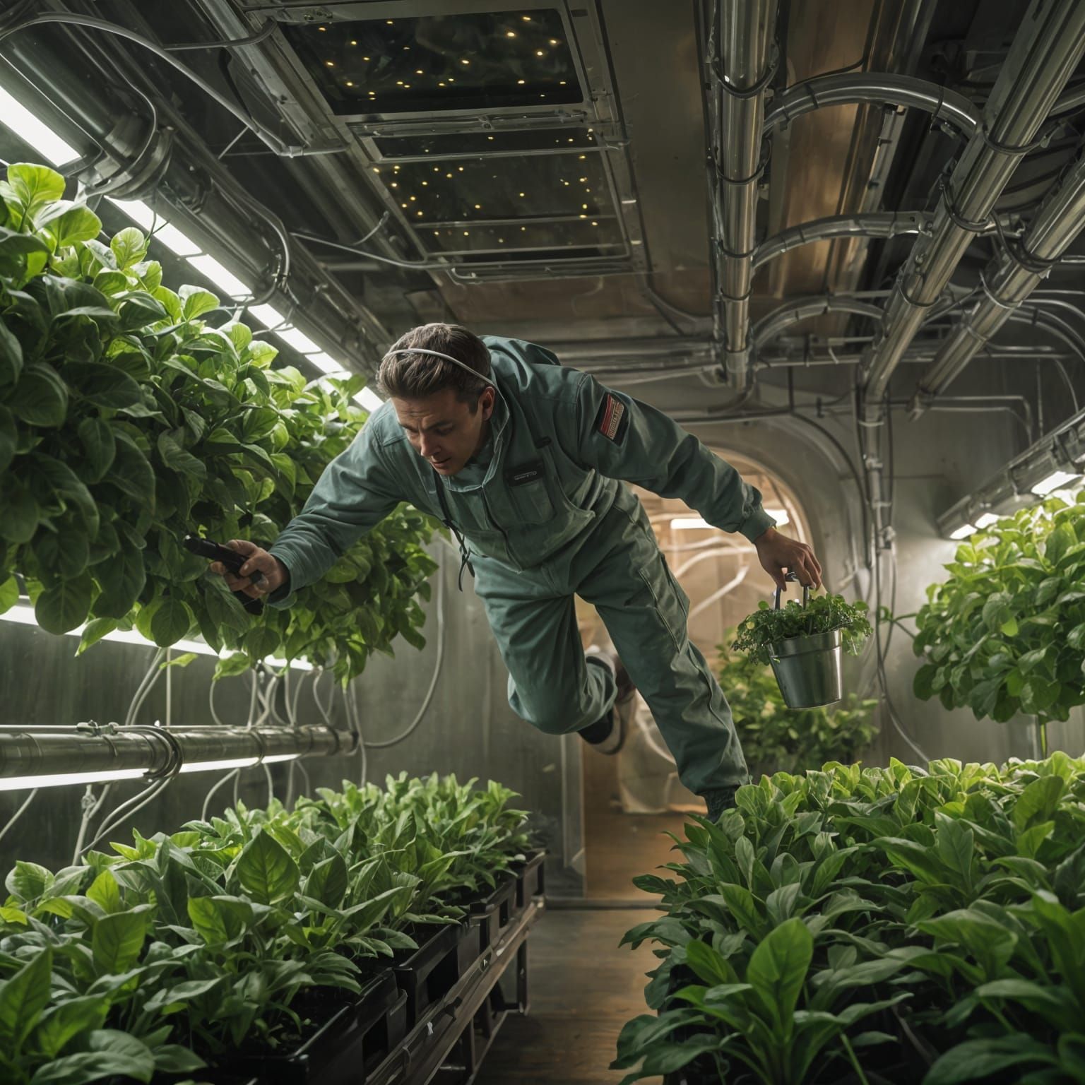 Zero-Gravity Hydroponic Garden in Space Station