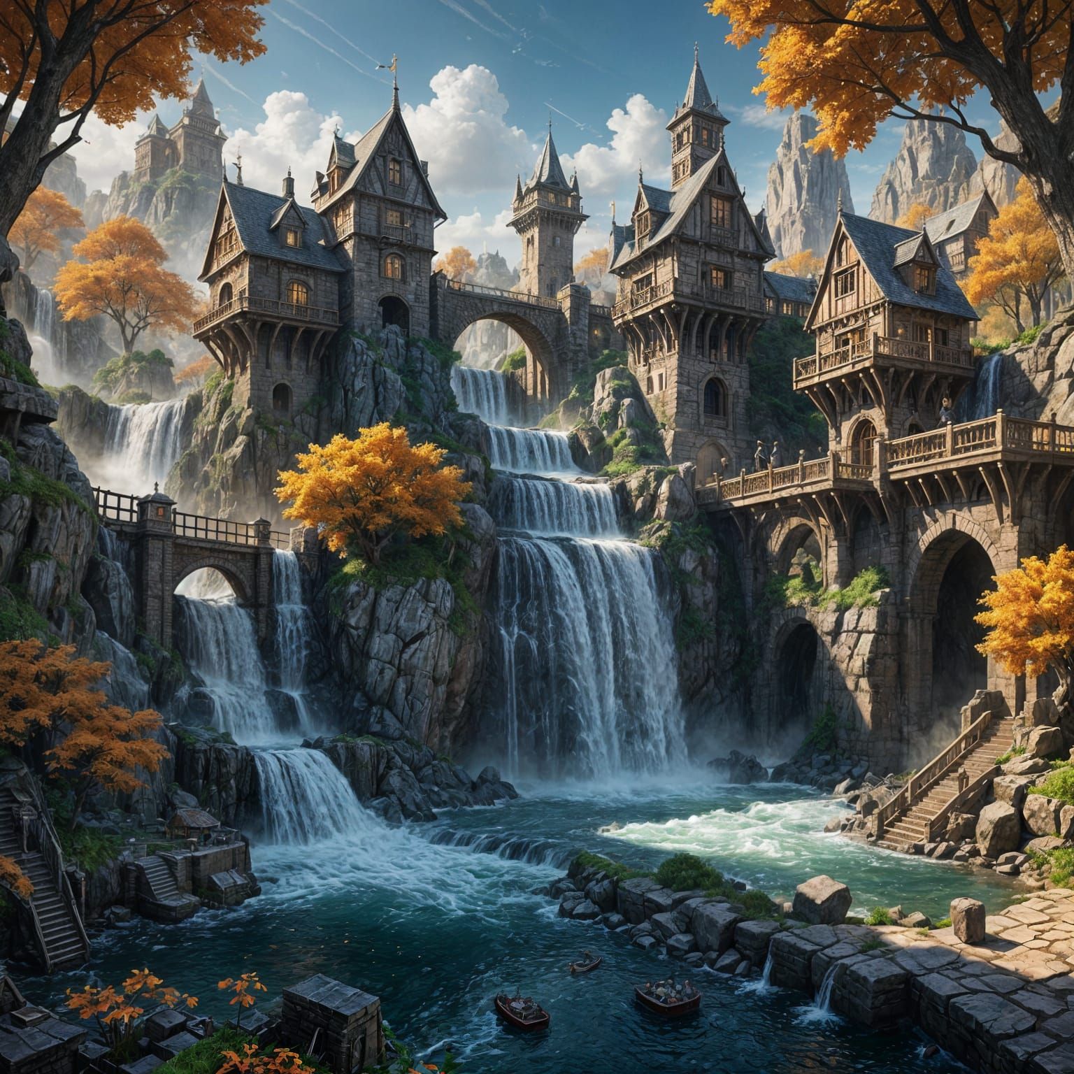 Zronas: Fantasy City Powered by Waterwheels, Digital Art
