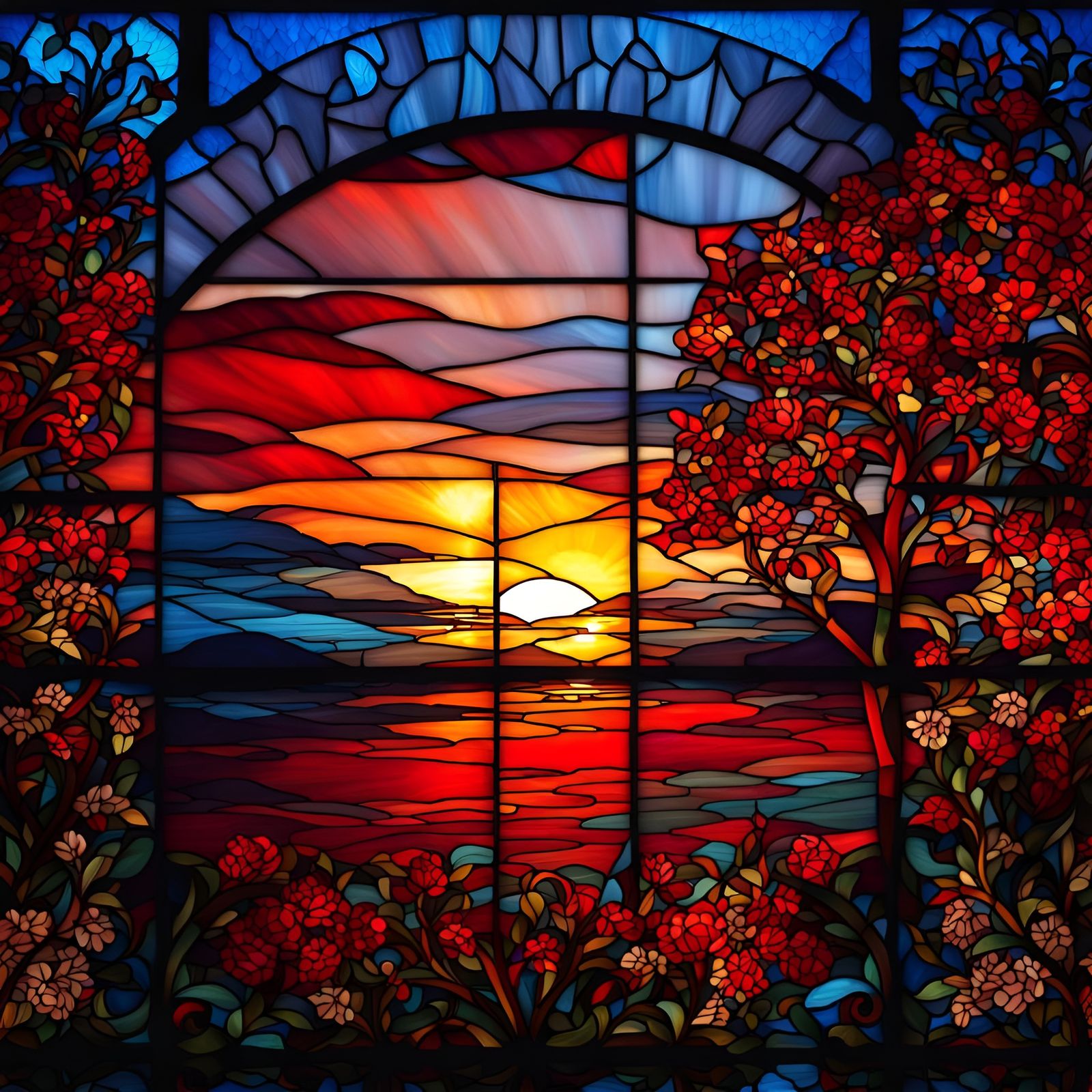 Stained Glass Window at Sunset