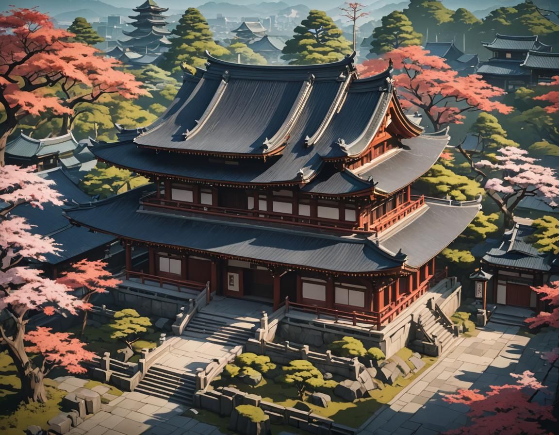 Anime-Style Japanese Temple with Esports Logo