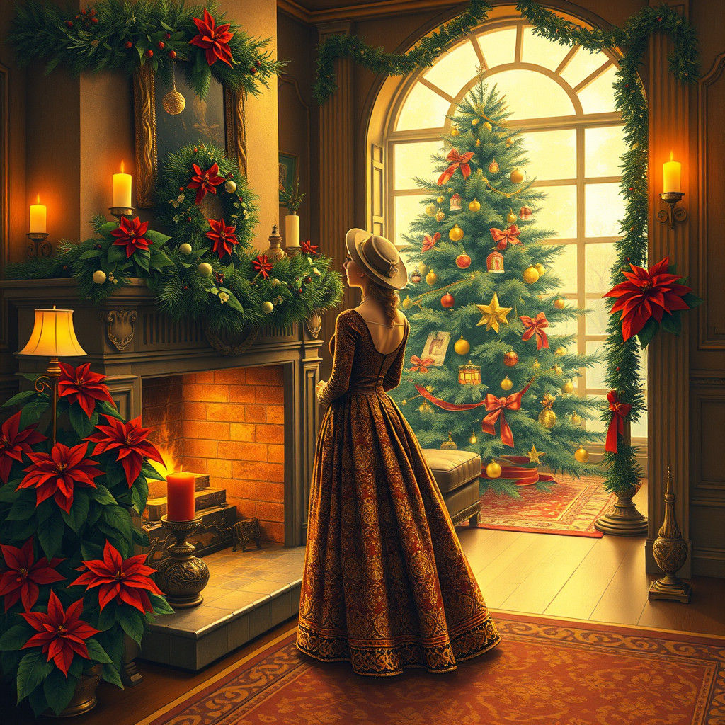 Victorian Christmas Parlour in Nostalgic Postcard Style