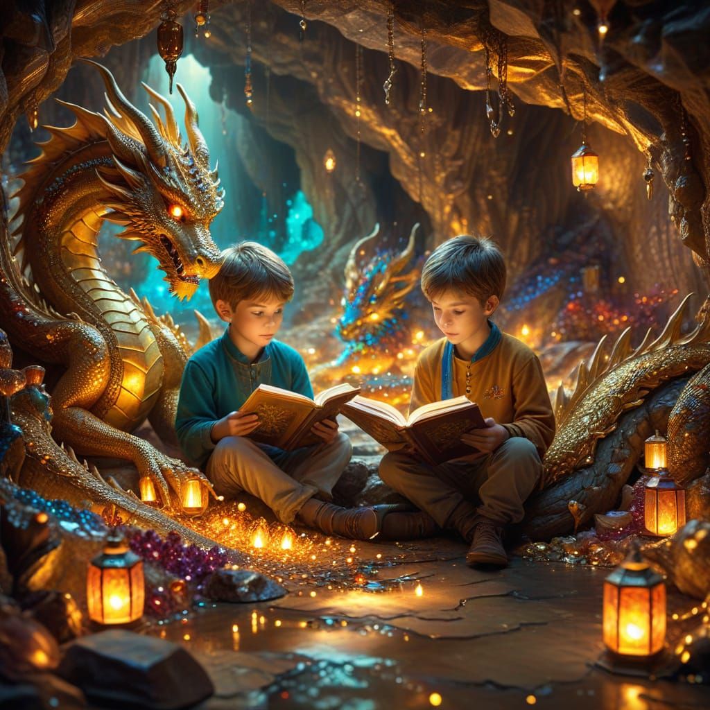 Golden Dragon Reads to Boys in Jeweled Cave