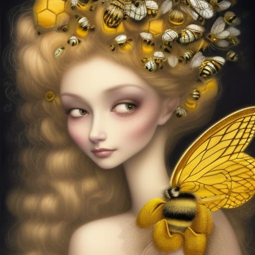Bee Queen Portrait in Digital Art Style