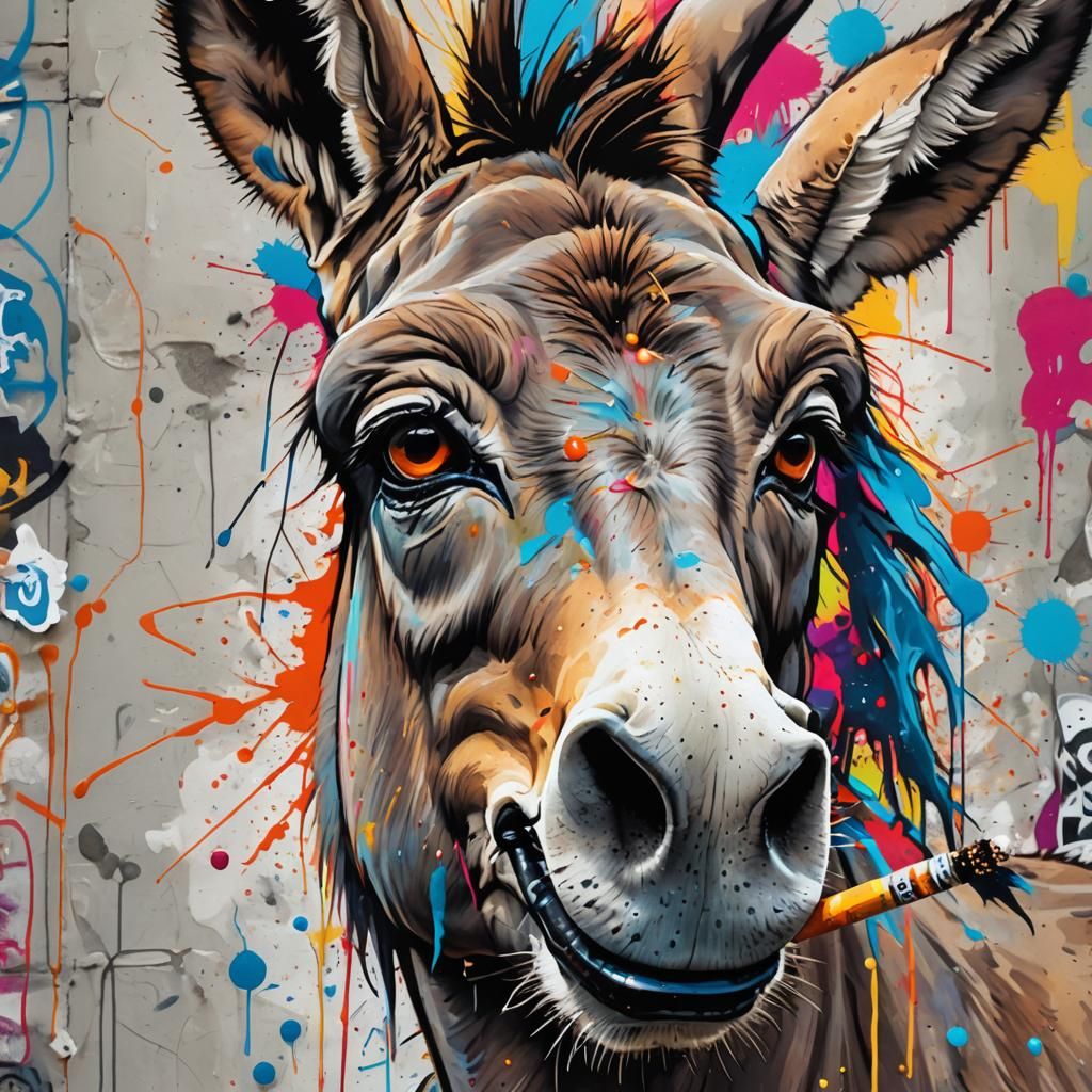Humorous Donkey Caricature in Street Art Style