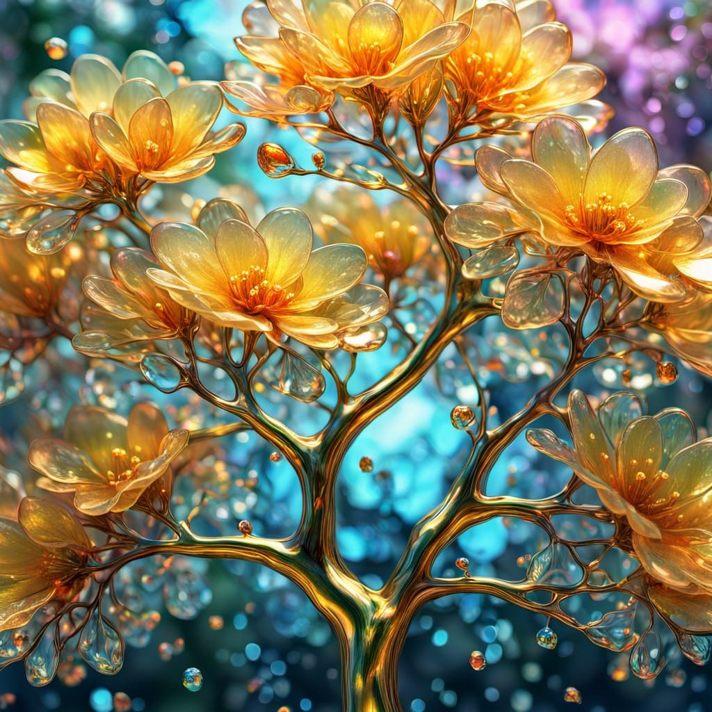 Surreal Glass Tree Blooms in Fauvist Style