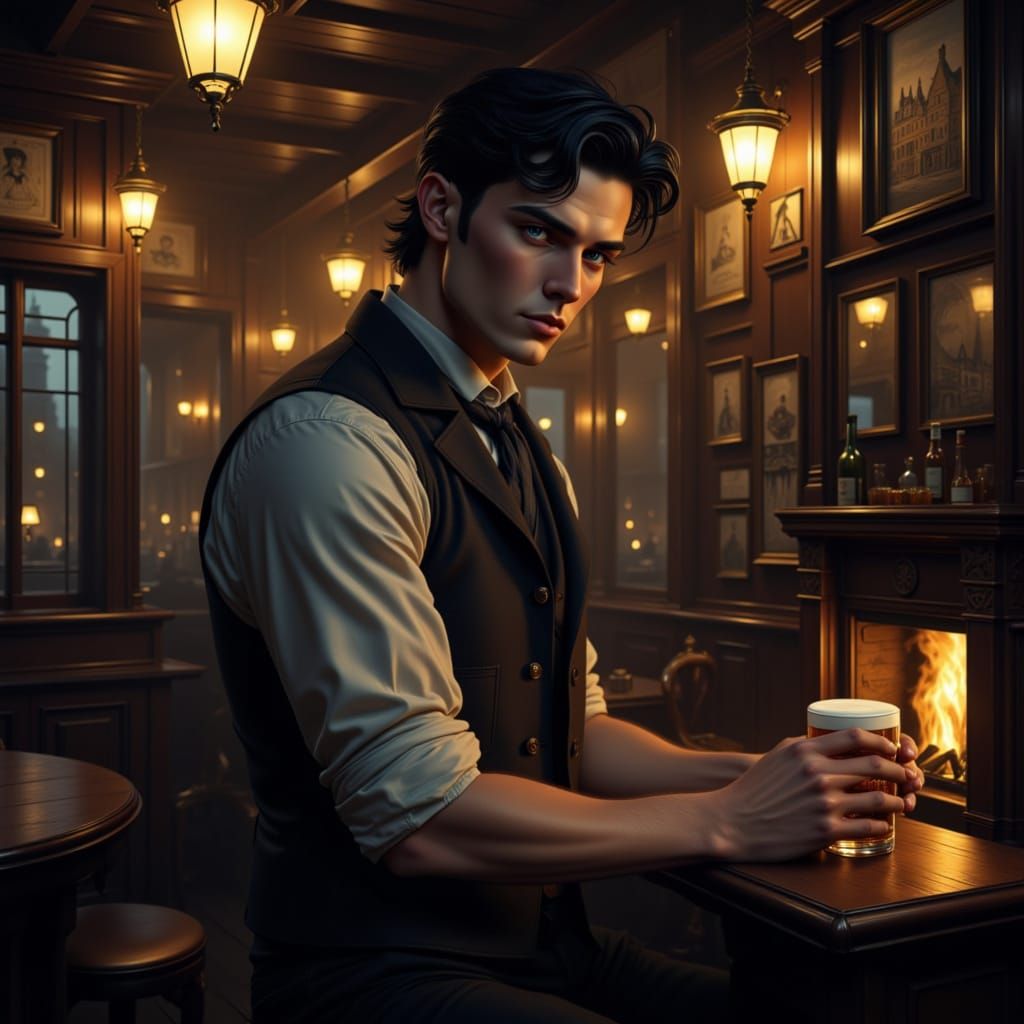 Man in Victorian Pub, Moody Lighting