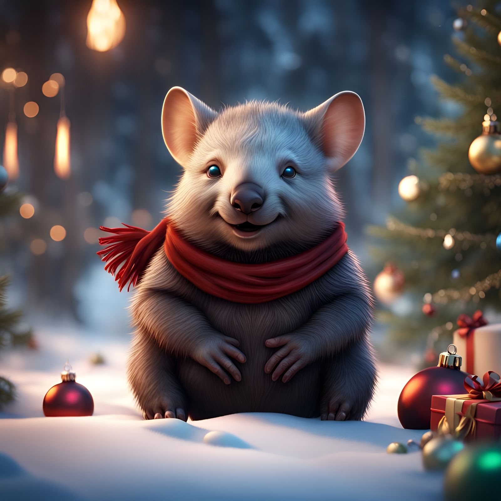Festive Baby Wombat: Detailed Matte Painting