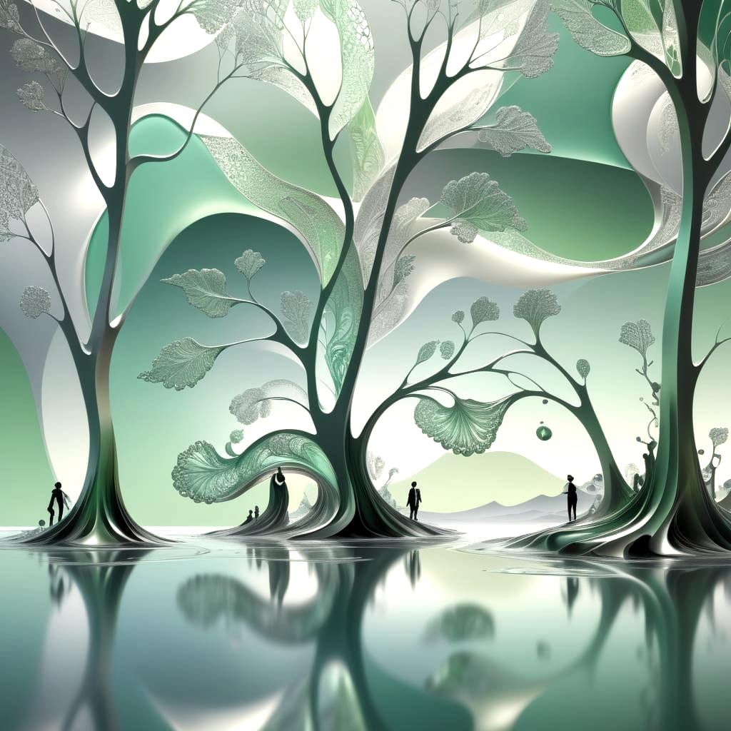 Metallic Abstract Painting with Silhouettes