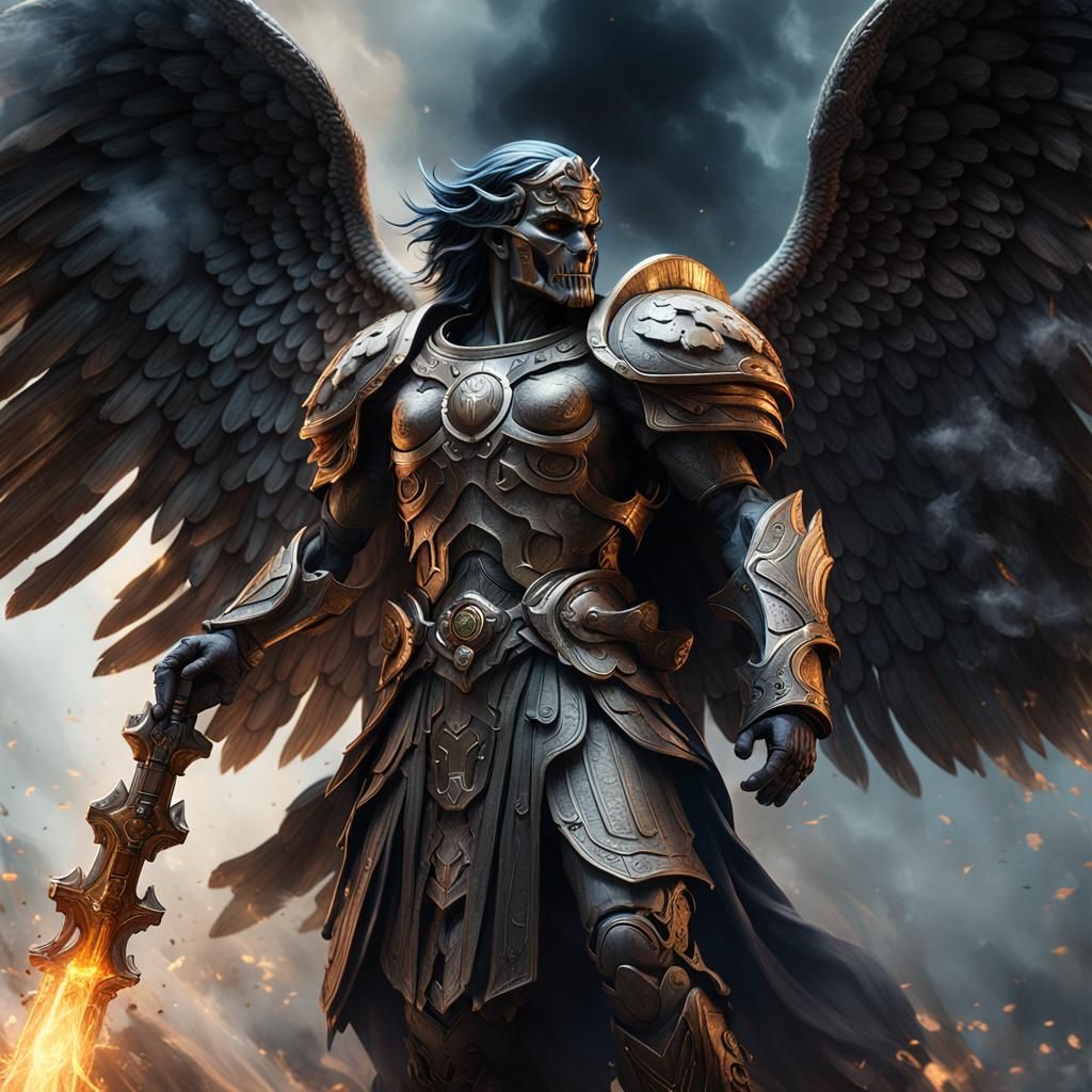 Smoky Archangel in Hyperrealistic Dark Fantasy Style