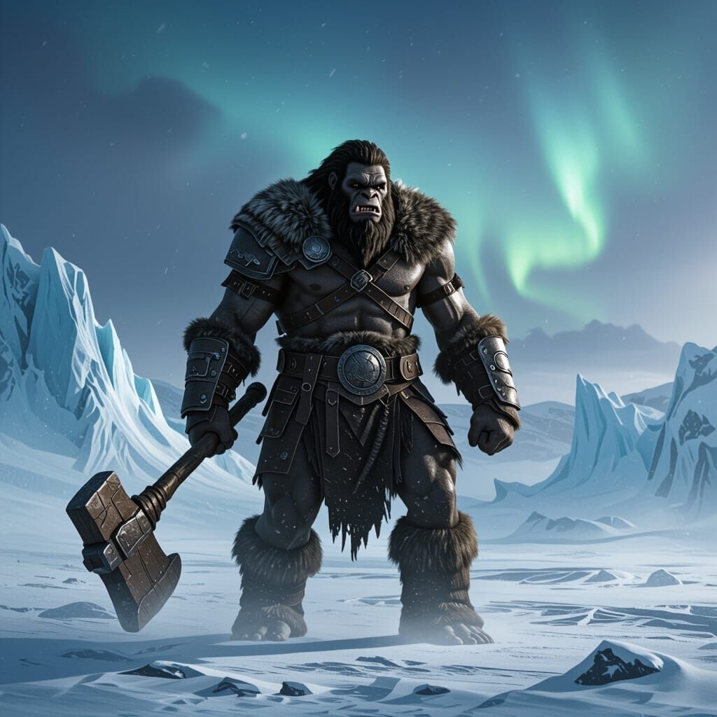 Primitive Hominid on Frozen Tundra with Club