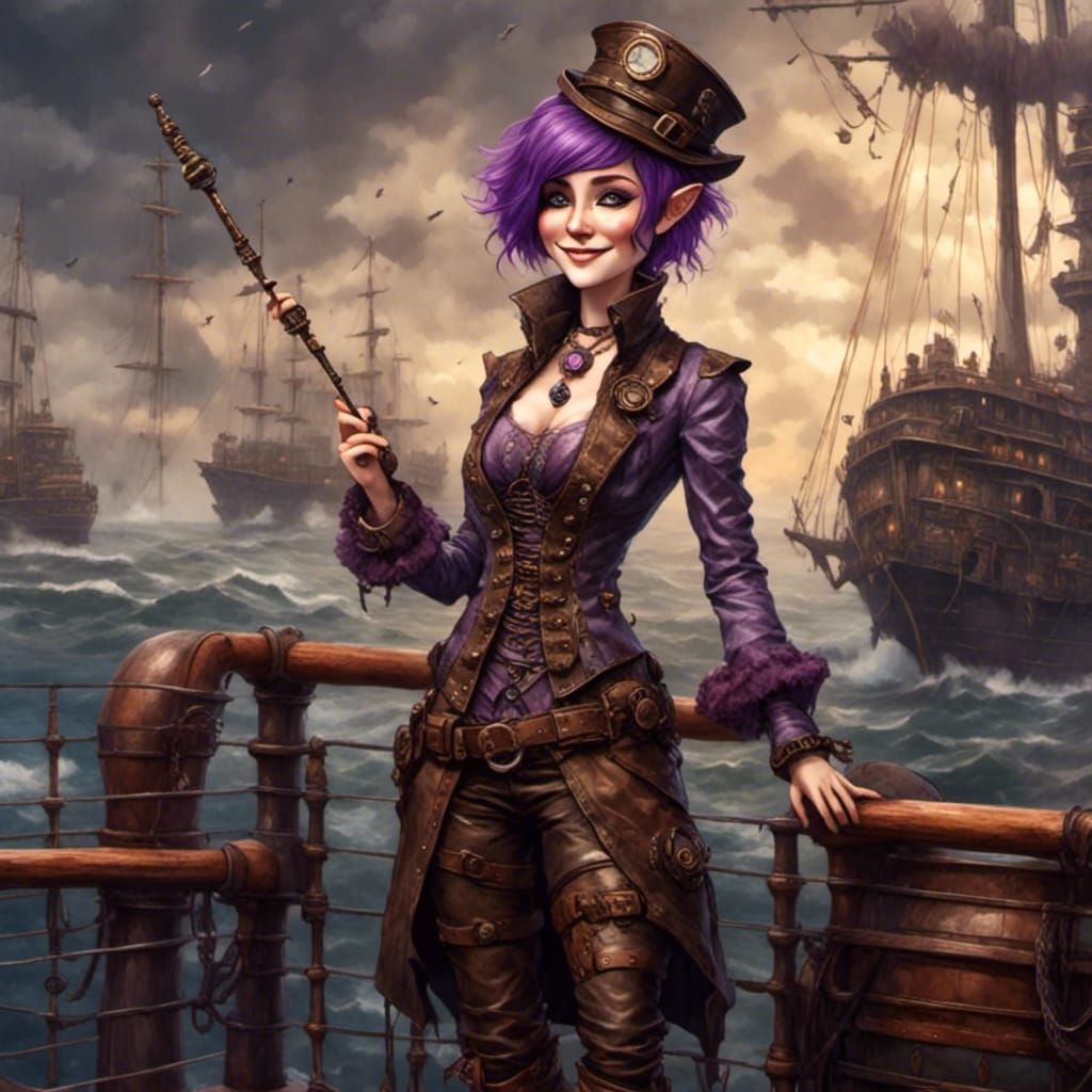 Steampunk Gnome Woman Portrait in RPG Style