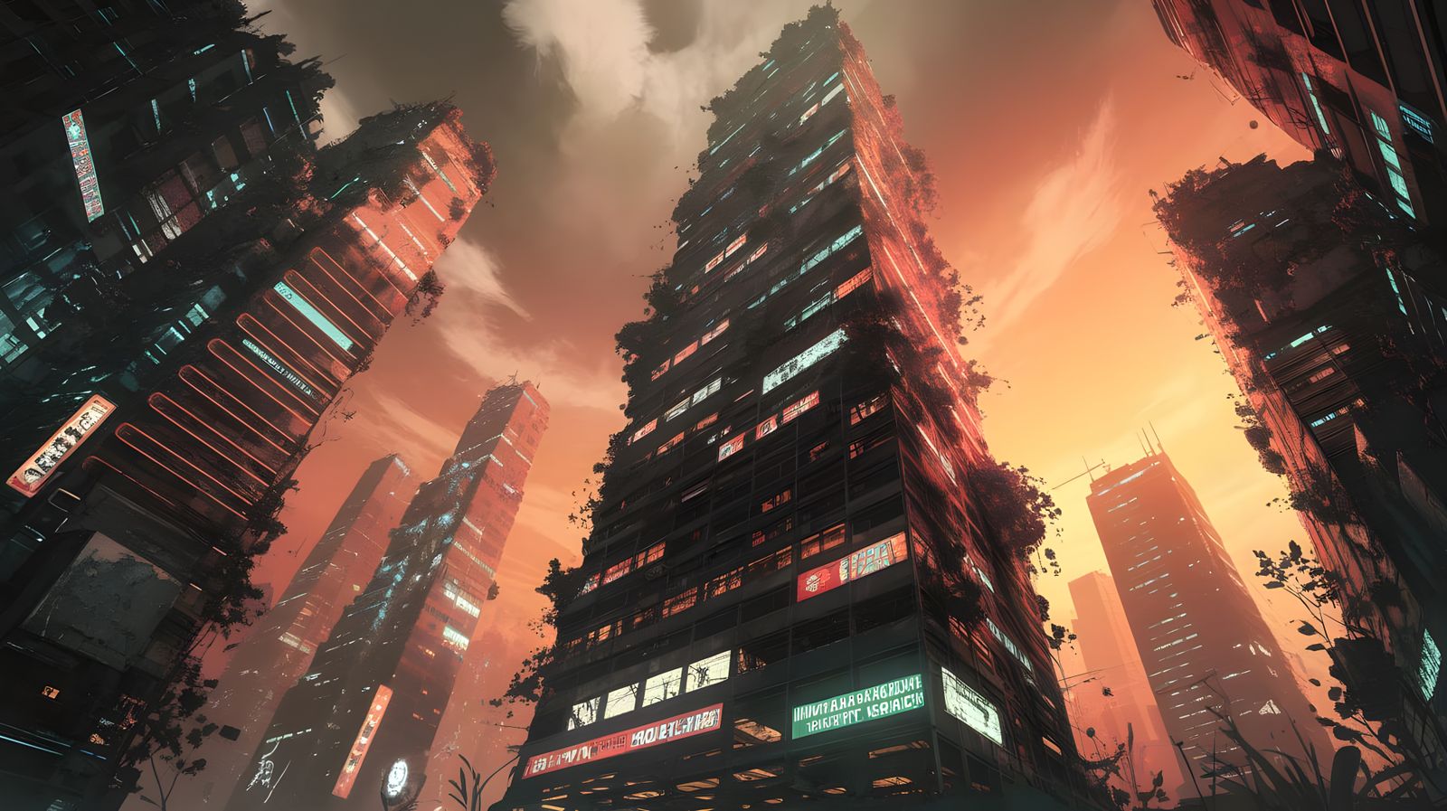 Post-Apocalyptic Neon Mega-City with God Light