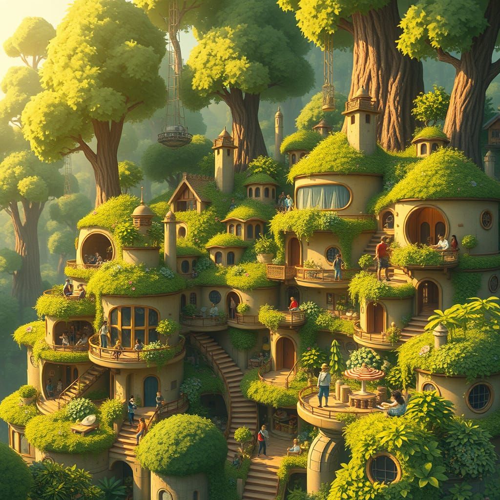 Surreal Solarpunk Oasis in Harmony with Nature