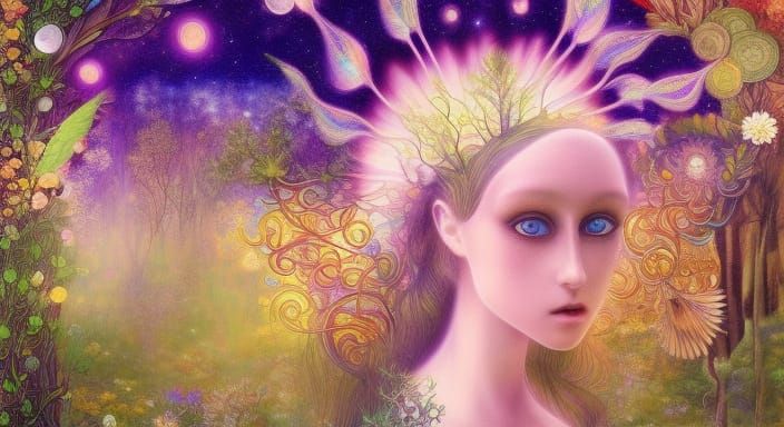 Mycelial Woman: Forest Fusion in Detailed Digital Art