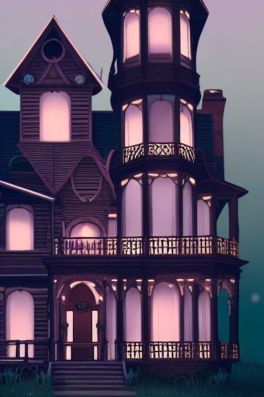 Victorian Haunted House with Ghost in Window