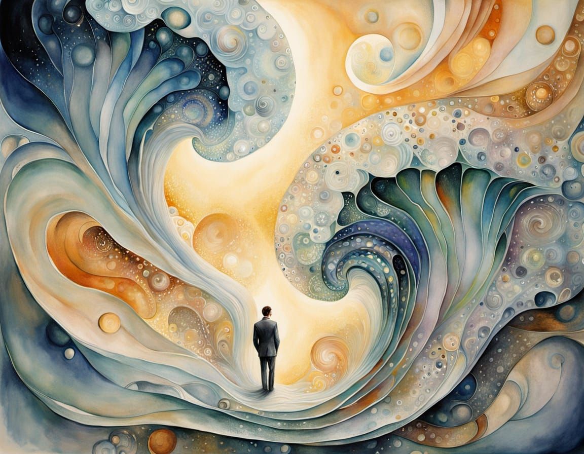 Figure Contemplates Void in Dreamlike Digital Painting