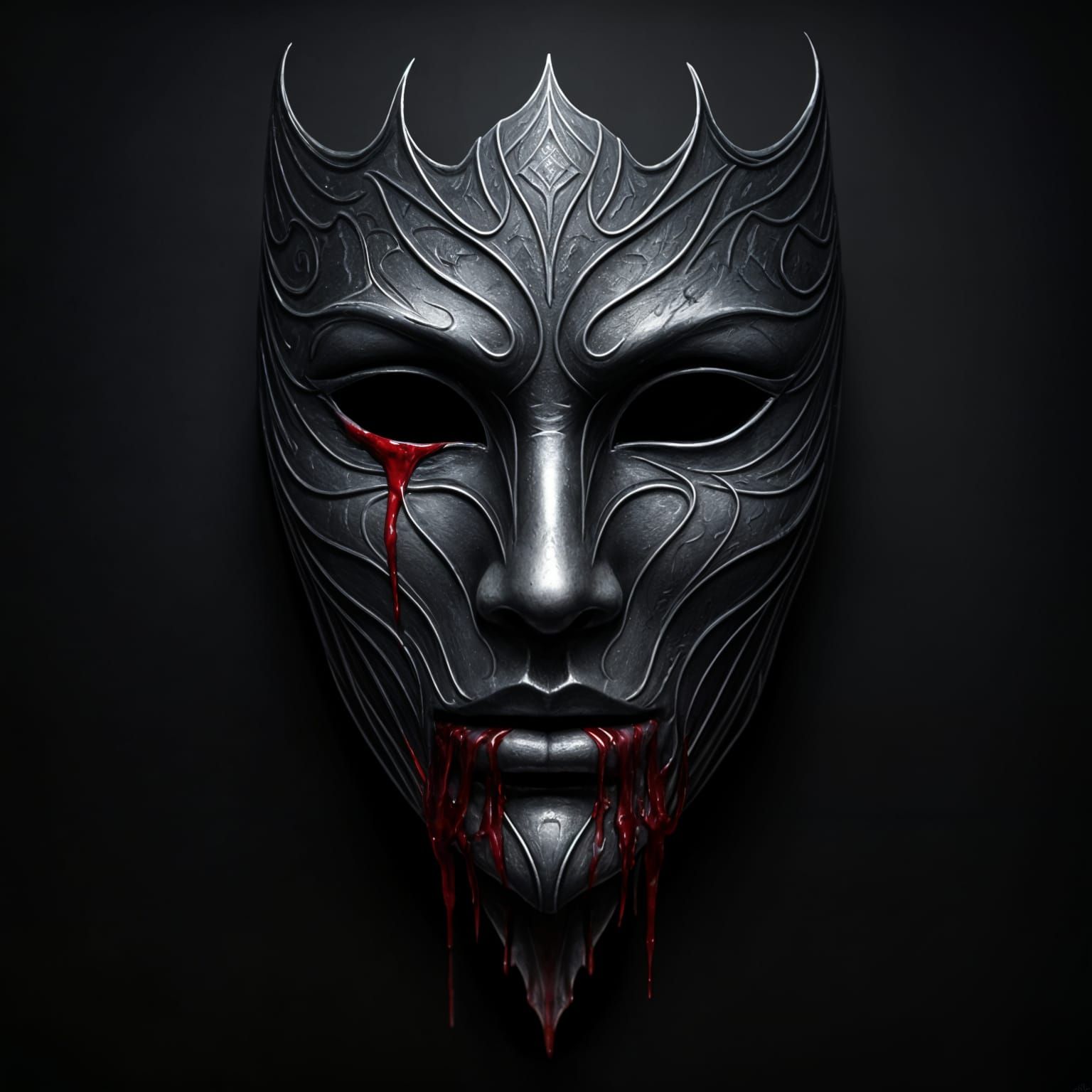 Elongated Black Veiled Mithril Mask with Crimson Tear
