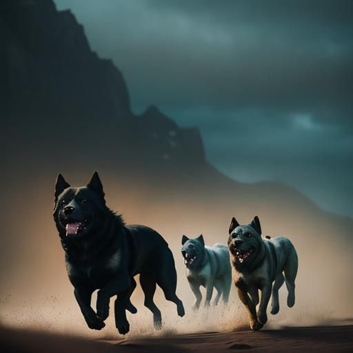 Cinematic Pack of Dogs in Atmospheric Film Still