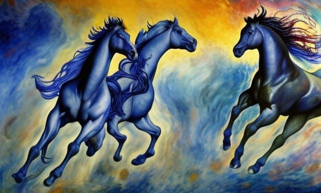 Elaborate Anime Skeleton Horse Running in Gouache Style