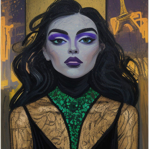 Glamorous Woman Under Eiffel Tower at Night