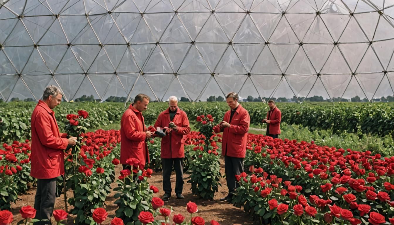 Hyperrealistic Futuristic Rose Garden in Geodesic Dome