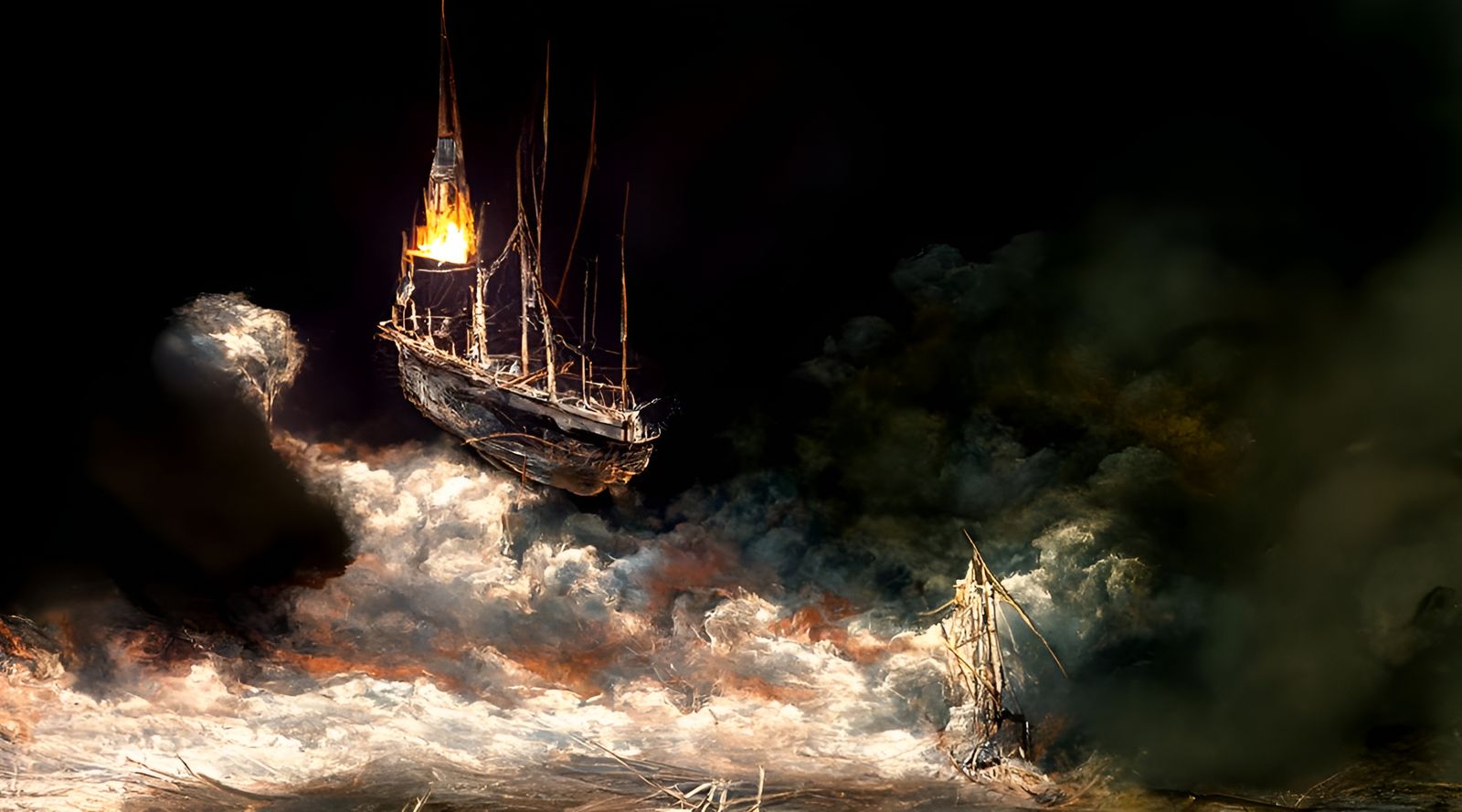 Sailing Ship Ablaze with St. Elmo's Fire