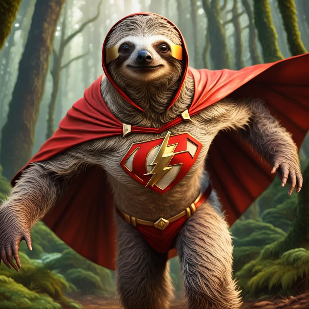 Superhero Sloth in Flash Gordon Attire