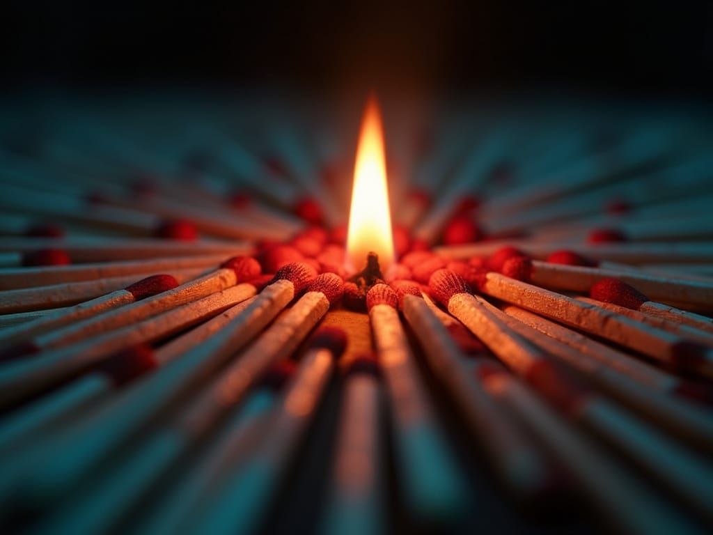 Surreal Burning Matchstick Amidst Thousands Unlit