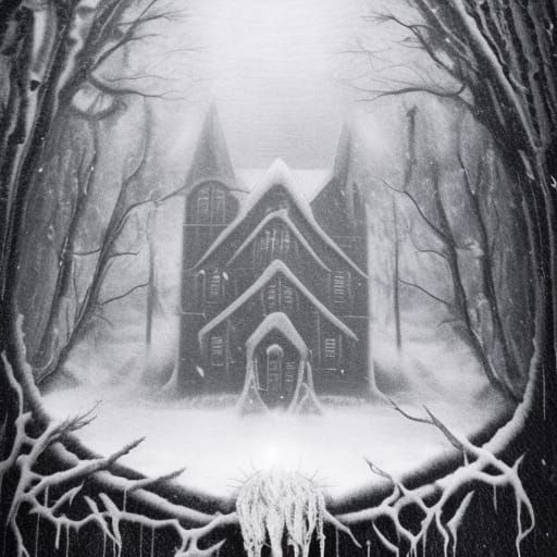 Dark Academia Horror: Haunted Wood in Snowstorm