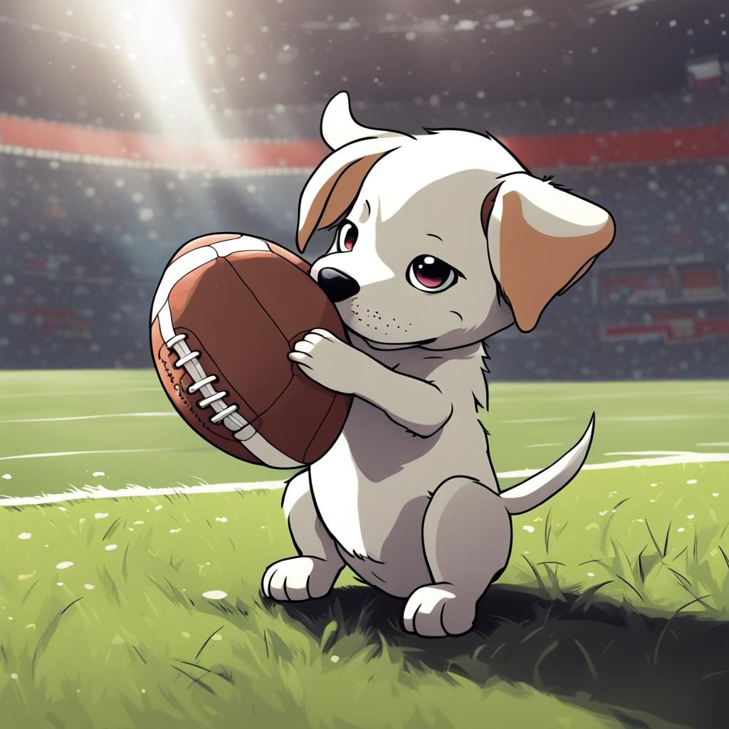 Puppy's First Football Encounter: An Anime Art Piece