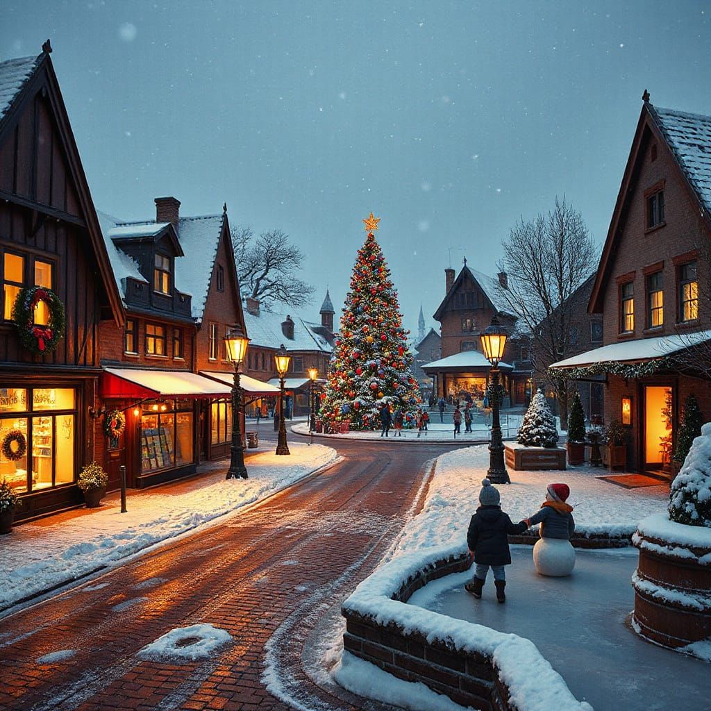 Hyper-Realistic Christmas Village Scene with Twinkling Light...