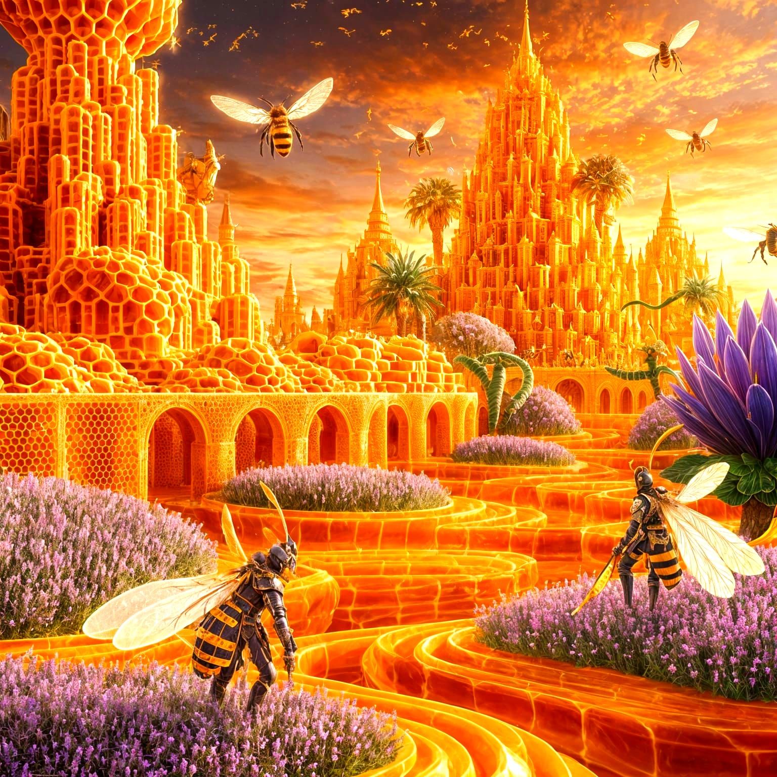 Fantasy Honey Kingdom Illuminated by Eternal Sunset