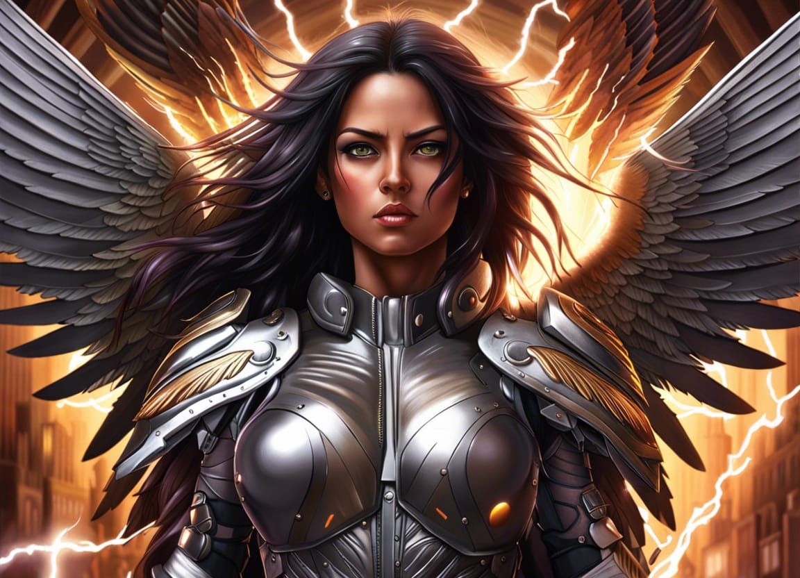 Female Battle Angel with Wings in Street Art