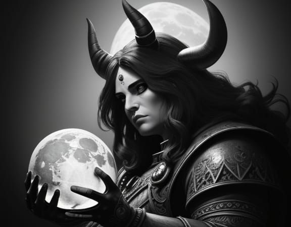 Minotaur Bard Near Luna Crater: Fantasy Illustration