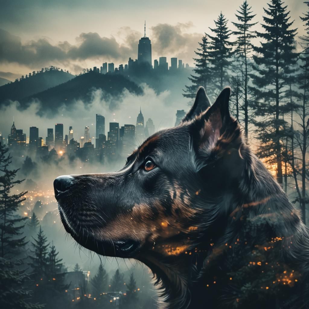 Dog Silhouette with Forest in New York City