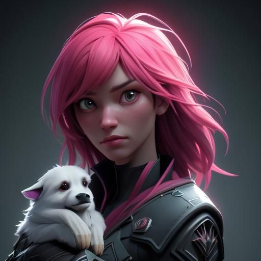 Girl and Puppy by Valentine's Day Tree in HDR