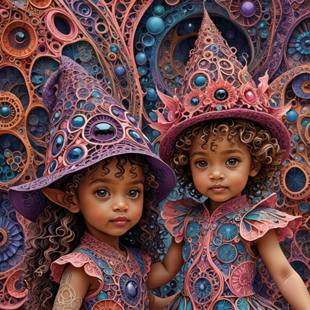 Dancing Babies in Zentangle Mandelbulb Garden