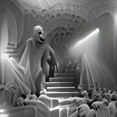 Sinister Art Deco Horror Scene with Flickering Lights