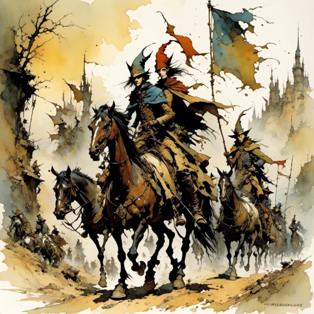 Epic Fantasy Elves Marching in Deep Background