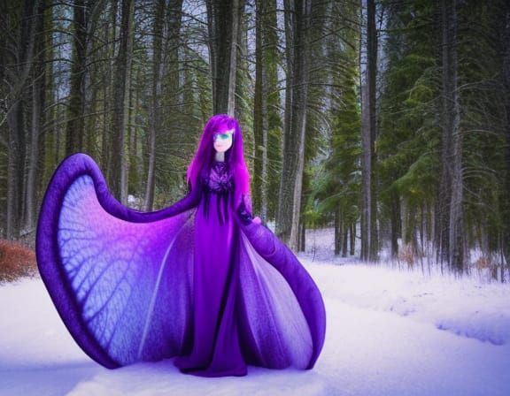 Mythical Fairy in Snowy Aurora Forest