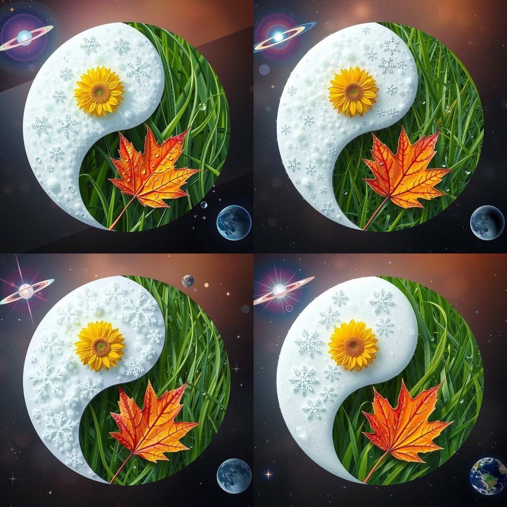 Surreal Yin Yang Symbol Depicts Four Seasons in 3D Photoreal...