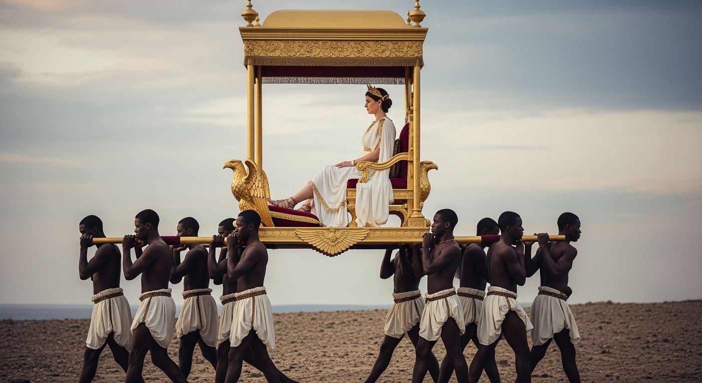Regal Roman Empress on Imperial Litter Throne