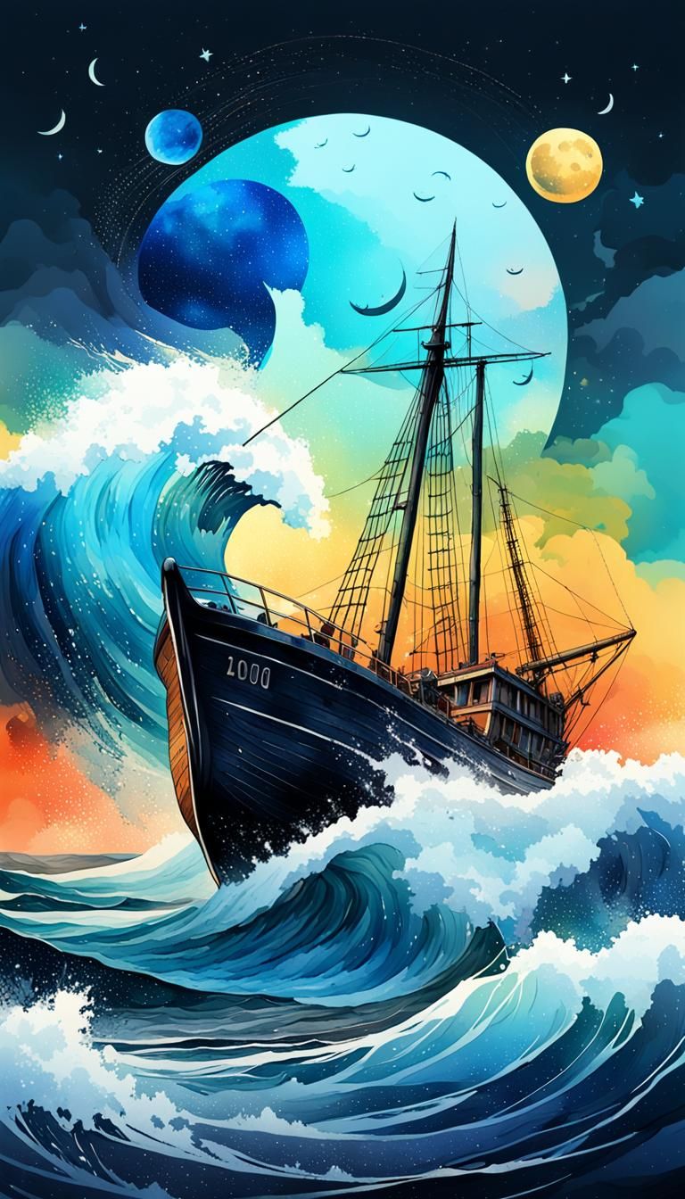 Epic Boat on Stormy Sea Mobile Wallpaper