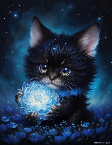 Fluffy Fantasy Creature in Flower Rain