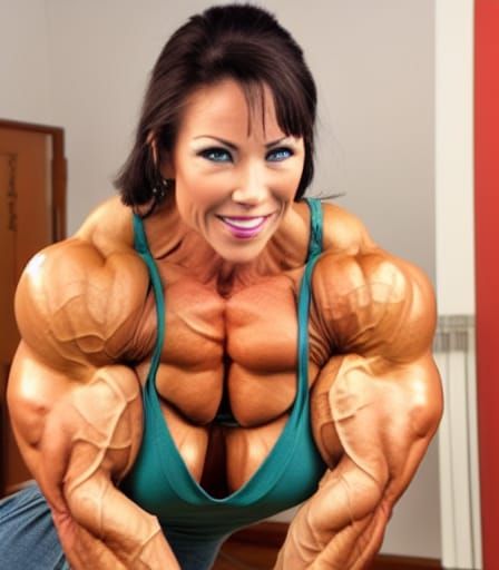 Muscular Female Bodybuilder Flexing Ripped Physique
