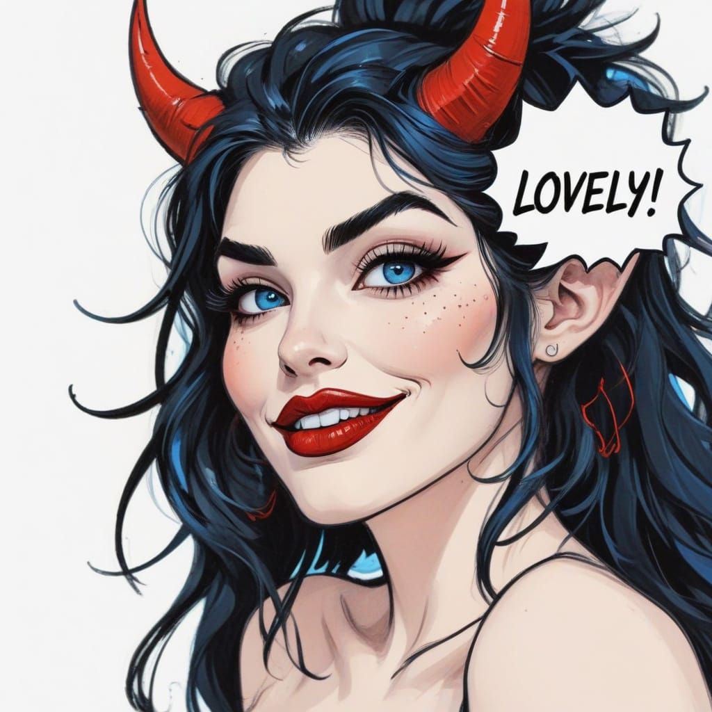 Seductive She Devil Portrait in Pastel Acrylic