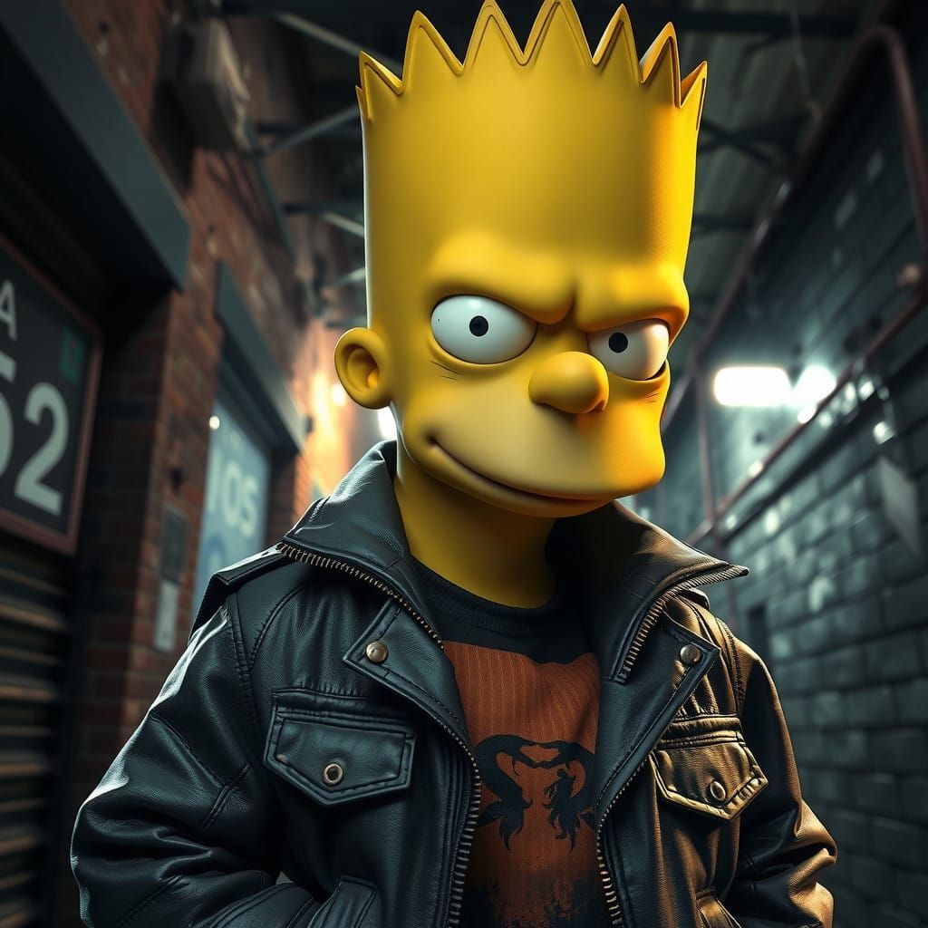 Rebellious Bart Simpson in Gritty Urban Alleyway